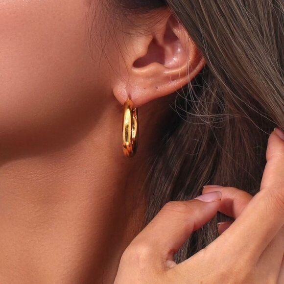 Wide Gold Plated Hoop Earrings - Picture 4 of 5